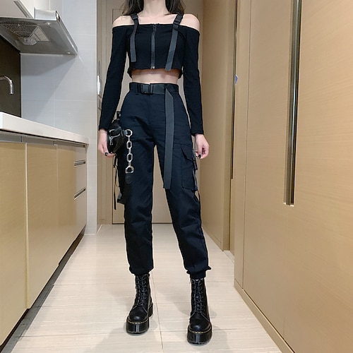 Women's Cargo Pants Cotton Black High Waist Streetwear Daily Micro-elastic Ankle-Length Breathable Solid Colored S M L / Loose Fit
Women's Cargo Pants Cotton Black High Waist Streetwear Daily Micro-elastic Ankle-Length Breathable Solid Colored S M L / Loose Fit