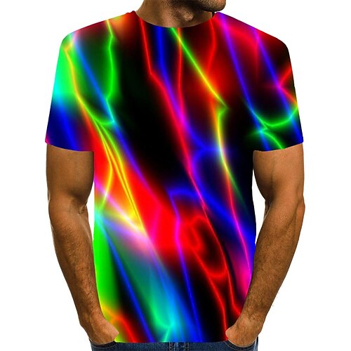 

Men's T shirt Tee Shirt Graphic Rainbow Round Neck Green Black Blue Purple Rainbow 3D Print Plus Size Daily Going out Short Sleeve Print Clothing Apparel Basic Streetwear Exaggerated