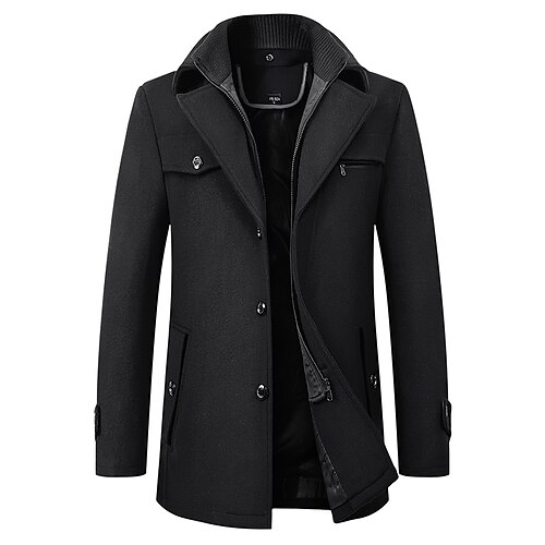 

Men's Winter Coat Wool Coat Overcoat Short Coat Business Casual Fall & Winter Wool Blend Outerwear Clothing Apparel Basic Solid Colored Notch lapel collar Zipper