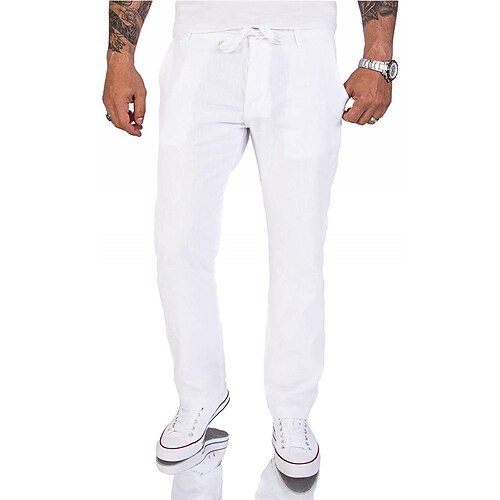 Men's Linen Pants Trousers Beach Pants Drawstring Elastic Waistband Straight Leg Solid Color Full Length Party Daily Fashion Streetwear Loose Fit White Black
Men's Linen Pants Trousers Beach Pants Drawstring Elastic Waistband Straight Leg Solid Color Full Length Party Daily Fashion Streetwear Loose Fit White Black
