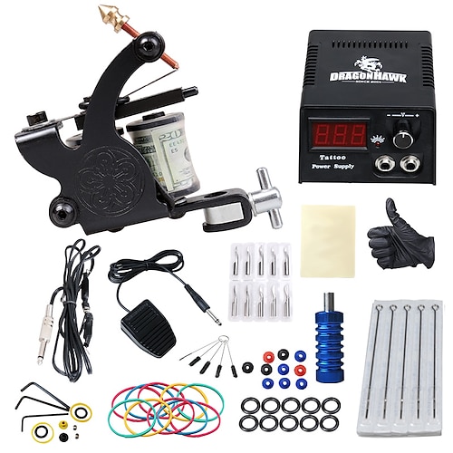 

Tattoo Machine Starter Kit - 1 pcs Tattoo Machines , Safety, All in One, Easy to Setup Alloy LCD power supply 1 alloy machine liner & shader