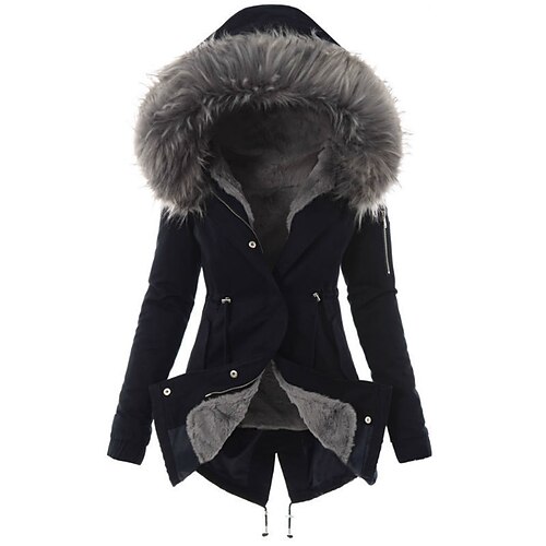 

женская зимняя куртка пальто парка куртка с капюшоном уличная повседневная осенне-зимняя длинная куртка стандартная посадка тепловая теплая ветрозащитная теплая повседневная куртка с длинным рукавом чистый цвет полная молния серый