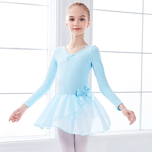 

Ballet Dress Bow(s) Ruching Split Joint Girls' Training Performance Long Sleeve High Spandex