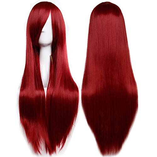 

80cm(32"") women long straight hair wig fashion cosplay anime party dress synthetic full wigs (wine red)