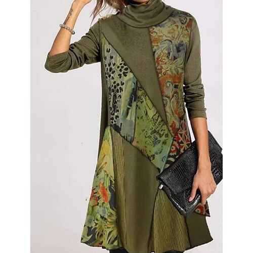 Women's Shift Dress Green Long Sleeve Patchwork Fall Turtleneck Winter Dress Fall Dress Slim S M L XL XXL 3XL
Women's Shift Dress Green Long Sleeve Patchwork Fall Turtleneck Winter Dress Fall Dress Slim S M L XL XXL 3XL
