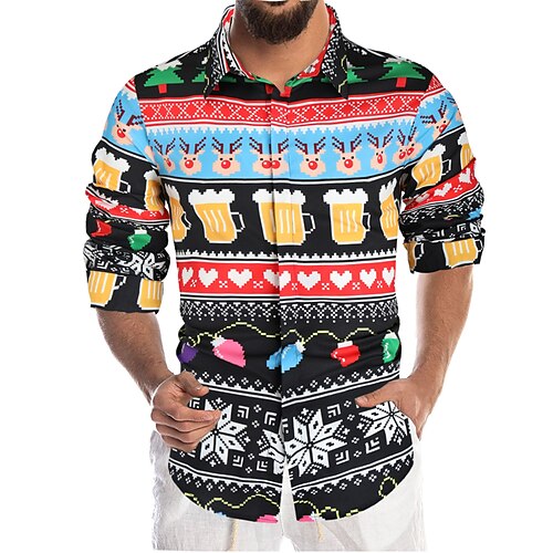 Men's Christmas Shirt 3D Print Graphic Long Sleeve Regular Fit Tops Simple Button Down Collar Black
Men's Christmas Shirt 3D Print Graphic Long Sleeve Regular Fit Tops Simple Button Down Collar Black