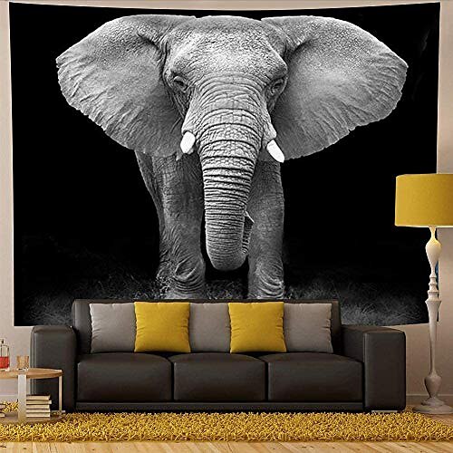 

elephant tapestry,black and white wild animals african elephant landscape scenery wall haning tapestry psychedelic hippie bohemian tapestry wall hanging for bedroom living room dorm.78x58inch