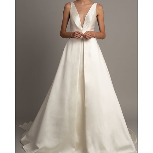 Ball Gown Wedding Dresses V Neck Court Train Satin Sleeveless Formal with 2022
Ball Gown Wedding Dresses V Neck Court Train Satin Sleeveless Formal with 2022