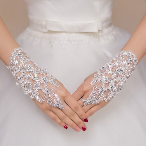 

Polyester / Terylene Wrist Length Glove Sweet Style / Flower Style With Floral / Crystals / Rhinestones Wedding / Party Glove