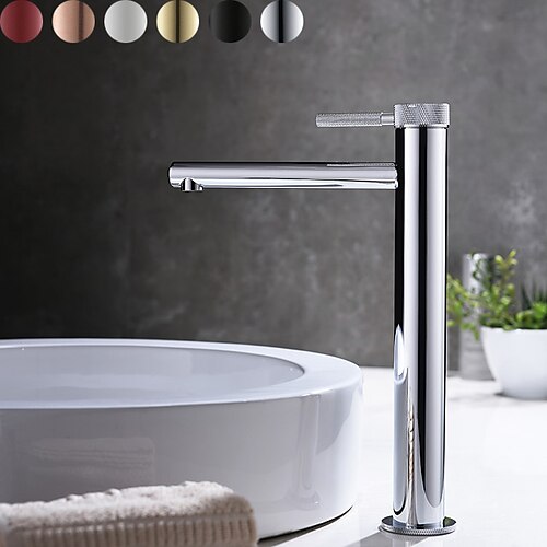 

Bathroom Sink Faucet High Chrome/Brushed Gold/Black Or White Painted Finishes Centerset Single Handle One Hole Bath Mixer Taps Deck Mounted Tall Vessel Vanity Basin Faucet