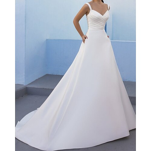 Mermaid / Trumpet Wedding Dresses V Neck Chapel Train Satin Sleeveless Formal Simple with 2022
Mermaid / Trumpet Wedding Dresses V Neck Chapel Train Satin Sleeveless Formal Simple with 2022