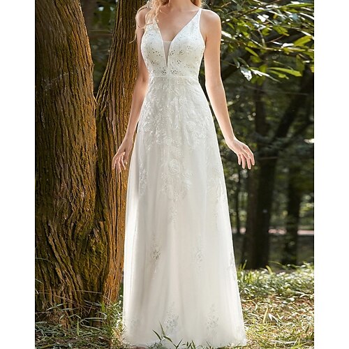 Sheath / Column Wedding Dresses V Neck Floor Length Lace Tulle Long Sleeve Country Beach with 2022
Sheath / Column Wedding Dresses V Neck Floor Length Lace Tulle Long Sleeve Country Beach with 2022