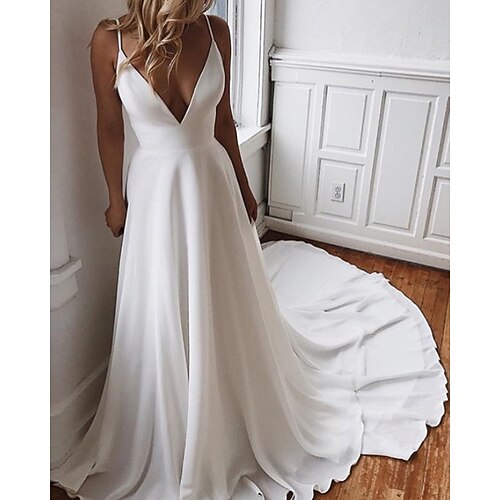 A-Line Wedding Dresses V Neck Court Train Chiffon Sleeveless Simple Beach with 2022
A-Line Wedding Dresses V Neck Court Train Chiffon Sleeveless Simple Beach with 2022