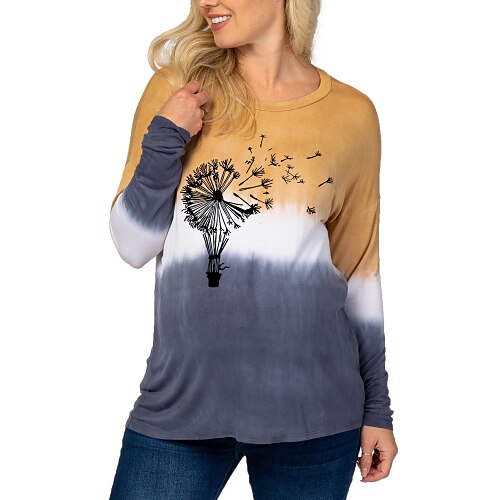 Women's T shirt Tee Blue Gray Color Block Dandelion Patchwork Print Long Sleeve Daily Basic Round Neck Regular Loose Fit S
Women's T shirt Tee Blue Gray Color Block Dandelion Patchwork Print Long Sleeve Daily Basic Round Neck Regular Loose Fit S