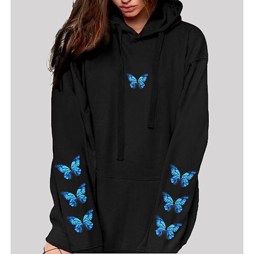 

Women's Hoodie Pullover Graphic Butterfly Front Pocket Daily Basic Casual Hoodies Sweatshirts Blushing Pink Black White