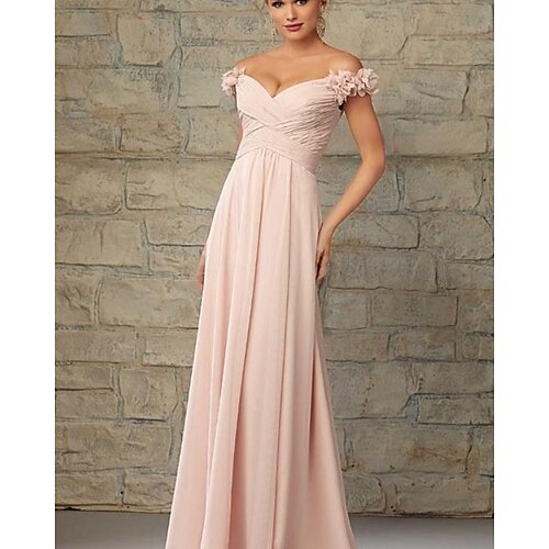 A-Line Bridesmaid Dress Off Shoulder Sleeveless Elegant Floor Length Chiffon with Pleats 2022
A-Line Bridesmaid Dress Off Shoulder Sleeveless Elegant Floor Length Chiffon with Pleats 2022
