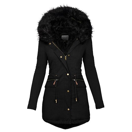 

женская зимняя куртка зимнее пальто парка уличная повседневная верхняя одежда осень зима длинное пальто стандартная посадка ветрозащитная теплая ветровка куртка с длинным рукавом сплошной цвет шнурок серый