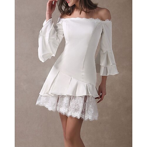 A-Line Wedding Dresses Off Shoulder Short / Mini Chiffon Lace Long Sleeve Beach Vintage Little White Dress 1950s with 2022
A-Line Wedding Dresses Off Shoulder Short / Mini Chiffon Lace Long Sleeve Beach Vintage Little White Dress 1950s with 2022