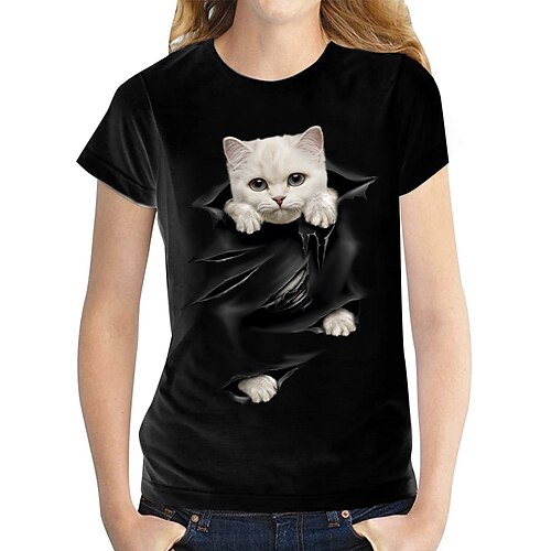 Women's T shirt Tee White Black Graphic Cat Print Short Sleeve Daily Basic Round Neck Regular 100% Cotton 3D Cat S
Women's T shirt Tee White Black Graphic Cat Print Short Sleeve Daily Basic Round Neck Regular 100% Cotton 3D Cat S