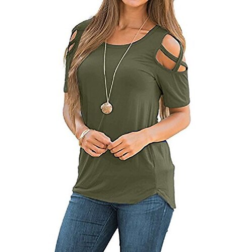 Women Summer Short Sleeves Cold Shoulder Criss Cross Top Sexy Casual Loose T Shirt Blouse Olive L
Women Summer Short Sleeves Cold Shoulder Criss Cross Top Sexy Casual Loose T Shirt Blouse Olive L