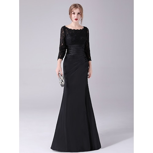

Mermaid / Trumpet Mother of the Bride Dress Plus Size Elegant Jewel Neck Floor Length Stretch Satin 3/4 Length Sleeve with Lace Ruching 2022