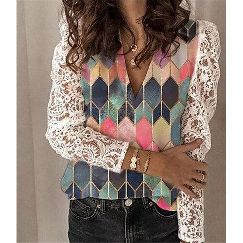 Women's Shirt Color Block Geometric Daily Weekend Geometric Shirt Long Sleeve Lace Patchwork Print V Neck Casual Streetwear Purple Pink Yellow S / 3D Print
Women's Shirt Color Block Geometric Daily Weekend Geometric Shirt Long Sleeve Lace Patchwork Print V Neck Casual Streetwear Purple Pink Yellow S / 3D Print