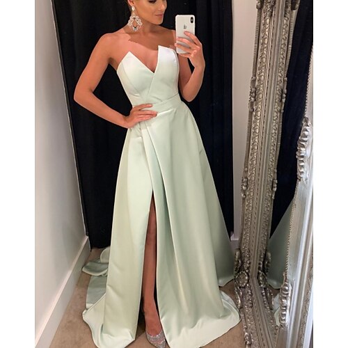 A-Line Minimalist Sexy Engagement Formal Evening Dress Strapless Sleeveless Sweep / Brush Train Satin with Slit 2022
A-Line Minimalist Sexy Engagement Formal Evening Dress Strapless Sleeveless Sweep / Brush Train Satin with Slit 2022