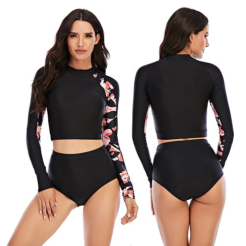 Women's Tankini Two Piece Swimsuit Bathing Suit Floral / Botanical Swimwear Black UV Sun Protection Ultra Light (UL) Breathable Long Sleeve - Swimming Surfing Water Sports Autumn / Fall Spring
Women's Tankini Two Piece Swimsuit Bathing Suit Floral / Botanical Swimwear Black UV Sun Protection Ultra Light (UL) Breathable Long Sleeve - Swimming Surfing Water Sports Autumn / Fall Spring