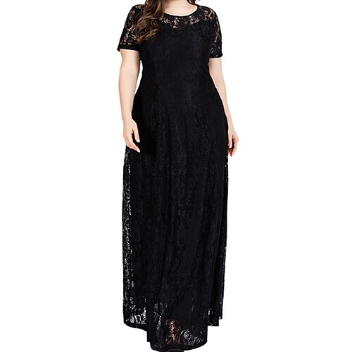 Women's Plus Size Holiday Dress Solid Color Crew Neck Lace Short Sleeve Fall Winter Casual Maxi long Dress Daily Dress / Loose / Print
Women's Plus Size Holiday Dress Solid Color Crew Neck Lace Short Sleeve Fall Winter Casual Maxi long Dress Daily Dress / Loose / Print