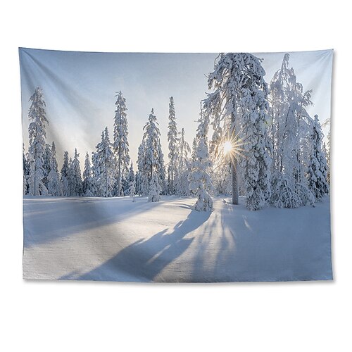 

Natural Scenery Wall Tapestry Art Decor Blanket Curtain Hanging Home Bedroom Living Room Polyester Winter Tree Sunrise Cold Snowflake Cloud Outdoor Forest