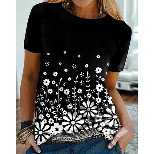 Women's T shirt Tee Black Graphic Floral Print Short Sleeve Daily Weekend Basic Round Neck Regular Floral S / 3D Print
Women's T shirt Tee Black Graphic Floral Print Short Sleeve Daily Weekend Basic Round Neck Regular Floral S / 3D Print