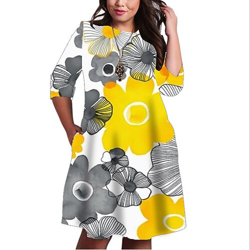 Women's Plus Size Holiday Dress Floral Crew Neck Print 3/4 Length Sleeve Fall Winter Casual Knee Length Dress Daily Holiday Dress / Graphic 
Women's Plus Size Holiday Dress Floral Crew Neck Print 3/4 Length Sleeve Fall Winter Casual Knee Length Dress Daily Holiday Dress / Graphic