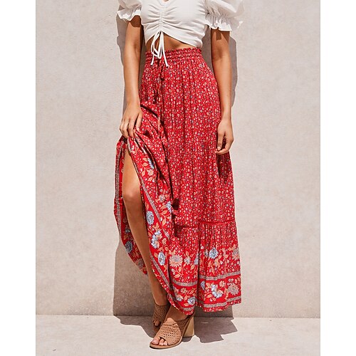 Women's Vintage Boho Swing Ankle-Length Skirts Holiday Vacation Floral Ruffled Blue Red Beige S M L / Maxi / Stretchy / Print
Women's Vintage Boho Swing Ankle-Length Skirts Holiday Vacation Floral Ruffled Blue Red Beige S M L / Maxi / Stretchy / Print