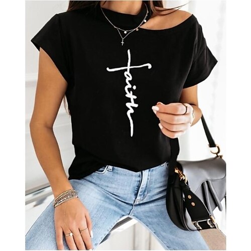 Women's T shirt Tee Green Pink Beige Letter Short Sleeve Daily Round Neck Faith S / Summer
Women's T shirt Tee Green Pink Beige Letter Short Sleeve Daily Round Neck Faith S / Summer