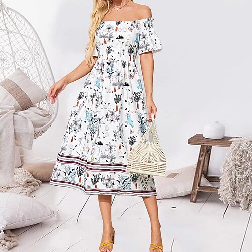 Women's A Line Dress Midi Dress White Short Sleeve Print Zipper Print Fall Summer Off Shoulder Stylish Fashion Modern 2022 S M L XL
Women's A Line Dress Midi Dress White Short Sleeve Print Zipper Print Fall Summer Off Shoulder Stylish Fashion Modern 2022 S M L XL