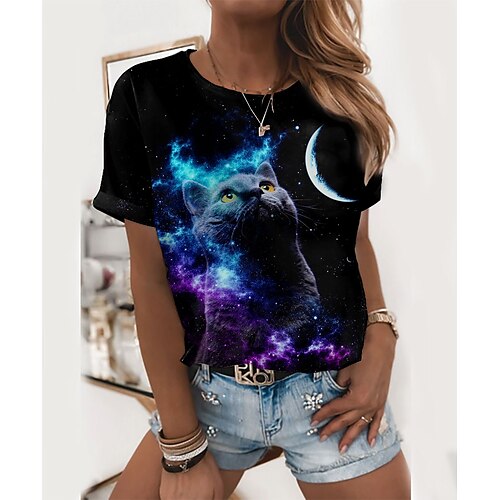 Mujer Camiseta Negro Graphic Galaxia Estampado Manga Corta Diario Fin de semana Básico Escote Redondo Regular Gato 3D S
Mujer Camiseta Negro Graphic Galaxia Estampado Manga Corta Diario Fin de semana Básico Escote Redondo Regular Gato 3D S