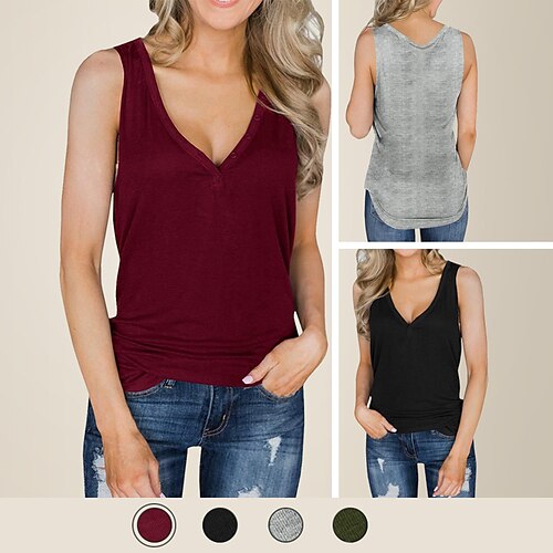 Women's Tank Top Plain Going out Club Tank Top Sleeveless V Neck Basic Essential Sexy Cotton Blend Green Black Gray S
Women's Tank Top Plain Going out Club Tank Top Sleeveless V Neck Basic Essential Sexy Cotton Blend Green Black Gray S