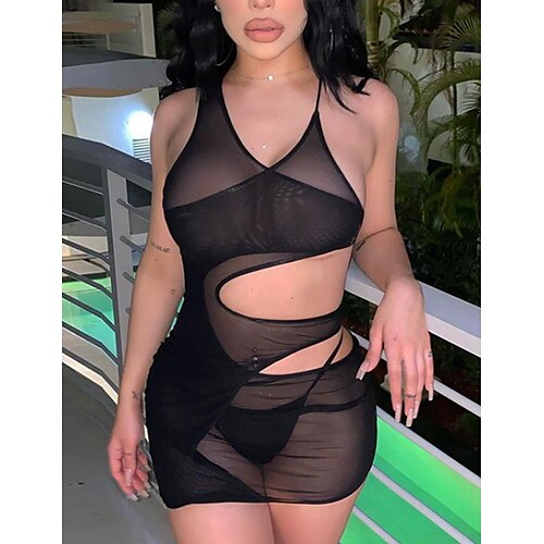 Women's Mini Dress Black Sleeveless Pure Color Split Spring Summer Cold Shoulder S M L
Women's Mini Dress Black Sleeveless Pure Color Split Spring Summer Cold Shoulder S M L