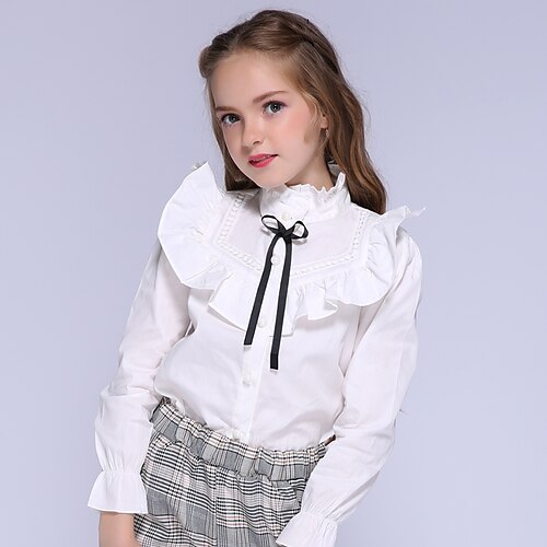 Kids Girls' Shirt Long Sleeve Solid Color Ruffle White Cotton Children Tops Spring Fall Basic Vintage Cute School Regular Fit 3-13 Years
Kids Girls' Shirt Long Sleeve Solid Color Ruffle White Cotton Children Tops Spring Fall Basic Vintage Cute School Regular Fit 3-13 Years