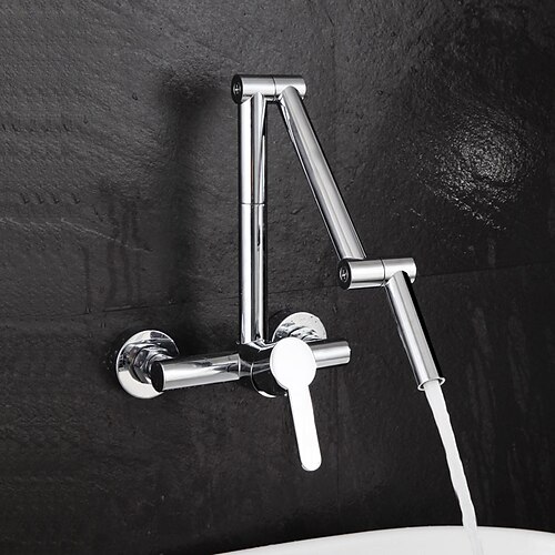 

Wall Mounted Brass Kitchen Faucet,Pull-out/Pull-down Rotatable Foldable Electroplated Painted Finishes Single Handle Two Holes Kitchen Taps with Hot and Cold Switch