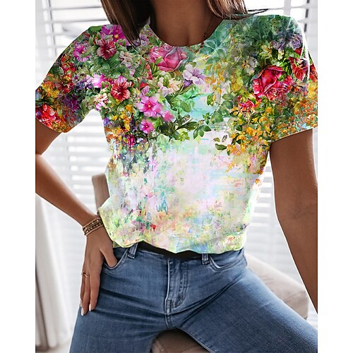 Women's T shirt Tee Blue Purple White Graphic Floral Print Short Sleeve Daily Weekend Basic Round Neck Regular Floral Painting S / 3D Print
Women's T shirt Tee Blue Purple White Graphic Floral Print Short Sleeve Daily Weekend Basic Round Neck Regular Floral Painting S / 3D Print