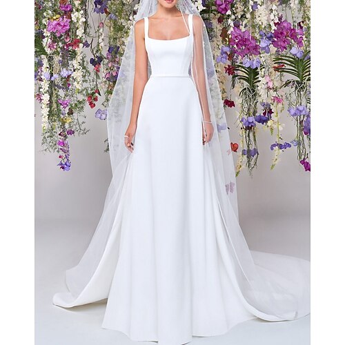 A-Line Wedding Dresses Scoop Neck Court Train Satin Sleeveless Simple with 2022
A-Line Wedding Dresses Scoop Neck Court Train Satin Sleeveless Simple with 2022