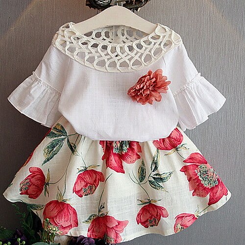 Kids Girls' Dress Floral Knee-length Dress Print Short Sleeve Basic Dress Summer White
Kids Girls' Dress Floral Knee-length Dress Print Short Sleeve Basic Dress Summer White