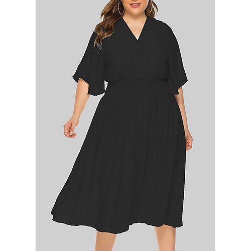 Women's Plus Size Holiday Dress Solid Color V Neck Half Sleeve Fall Spring Casual Knee Length Dress Daily Dress / Loose Fit
Women's Plus Size Holiday Dress Solid Color V Neck Half Sleeve Fall Spring Casual Knee Length Dress Daily Dress / Loose Fit