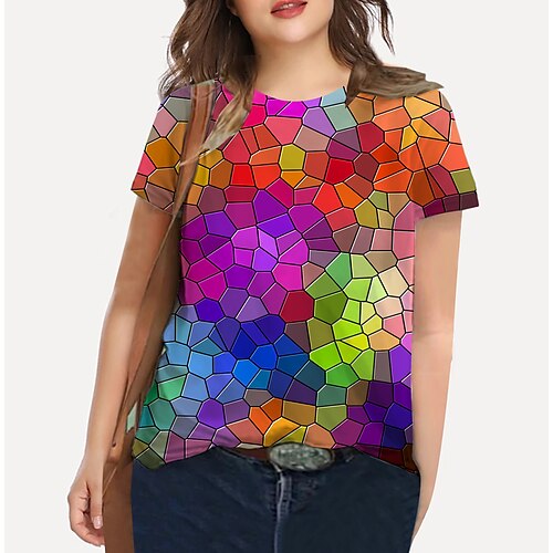 Women's Plus Size Tops T shirt Color Gradient Graphic Print Short Sleeve Crewneck Basic Daily Weekend Cotton Spandex Jersey Rainbow
Women's Plus Size Tops T shirt Color Gradient Graphic Print Short Sleeve Crewneck Basic Daily Weekend Cotton Spandex Jersey Rainbow