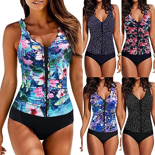 Women's One Piece Swimsuit Ruffle Bodysuit Bathing Suit Floral Swimwear Blue White Breathable Quick Dry Comfortable Sleeveless - Swimming Surfing Beach Summer / Nylon
Women's One Piece Swimsuit Ruffle Bodysuit Bathing Suit Floral Swimwear Blue White Breathable Quick Dry Comfortable Sleeveless - Swimming Surfing Beach Summer / Nylon