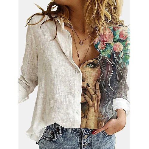 Women's Blouse Shirt Blue Gray White Graphic Floral Button Print Long Sleeve Daily Going out Basic Streetwear Shirt Collar Regular Floral Portrait S
Women's Blouse Shirt Blue Gray White Graphic Floral Button Print Long Sleeve Daily Going out Basic Streetwear Shirt Collar Regular Floral Portrait S