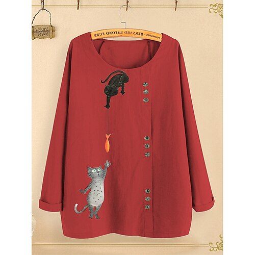 Women's Plus Size Tops Blouse Shirt Graphic Cat Long Sleeve Round Neck Winter Fall Navy Green
Women's Plus Size Tops Blouse Shirt Graphic Cat Long Sleeve Round Neck Winter Fall Navy Green