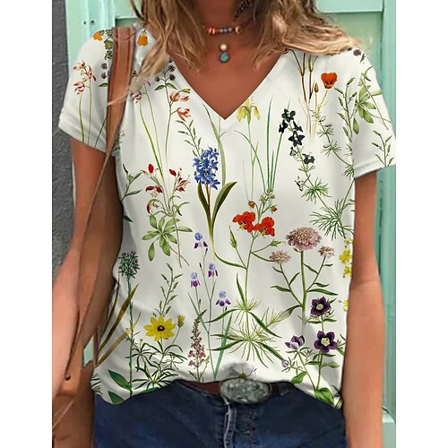 Women's Floral Theme Painting T shirt Floral Graphic Print V Neck Basic Vintage Tops White / 3D Print
Women's Floral Theme Painting T shirt Floral Graphic Print V Neck Basic Vintage Tops White / 3D Print