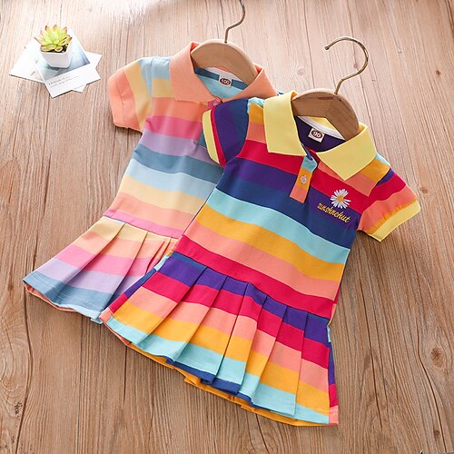 Kids Girls' Dress Rainbow Knee-length Dress Pleated Cotton Short Sleeve Cute Dress 2-6 Years Yellow Orange
Kids Girls' Dress Rainbow Knee-length Dress Pleated Cotton Short Sleeve Cute Dress 2-6 Years Yellow Orange